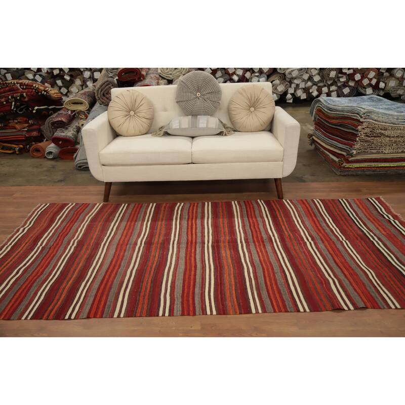 Hand Woven Oriental 100% Wool Carpet Southwestern Geometric Red Kilim Runner Rug - 9' 0'' X 4' 4''