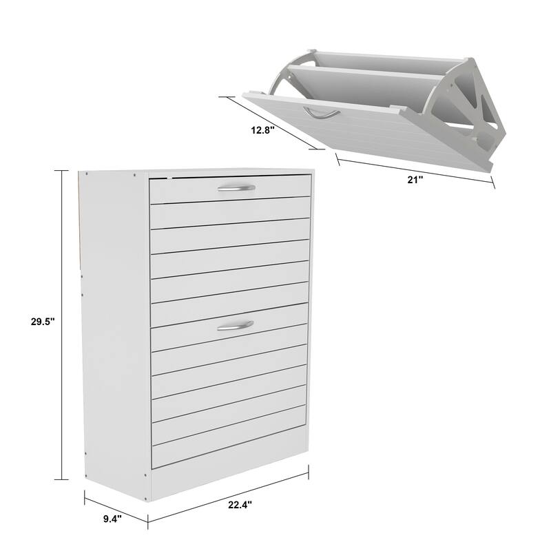 Timechee 8 Pair Shoe Storage Cabinet with 2 Drawers, Wood Louver Door