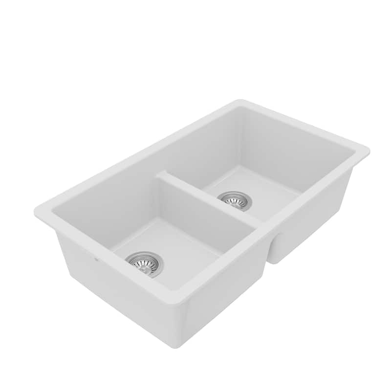 Karran 32" Undermount Double Equal Bowl Quartz Kitchen Sink Kit - 32" x 19.5" x 9"