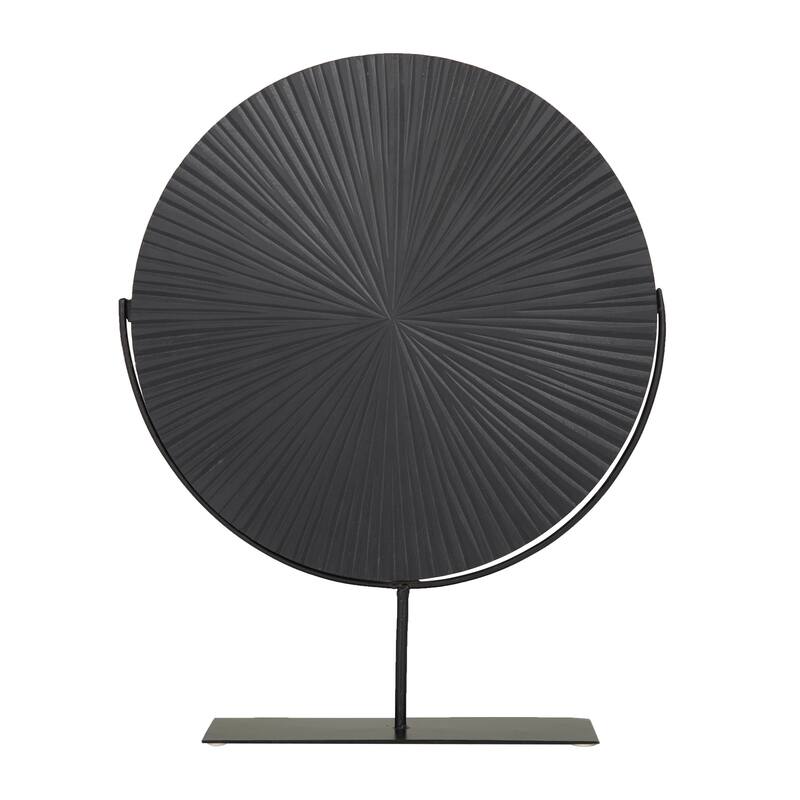 Metal Wood Starburst Carved Sculpture with Stand - Gold, Black, White - CosmoLiving by Cosmopolitan - Black