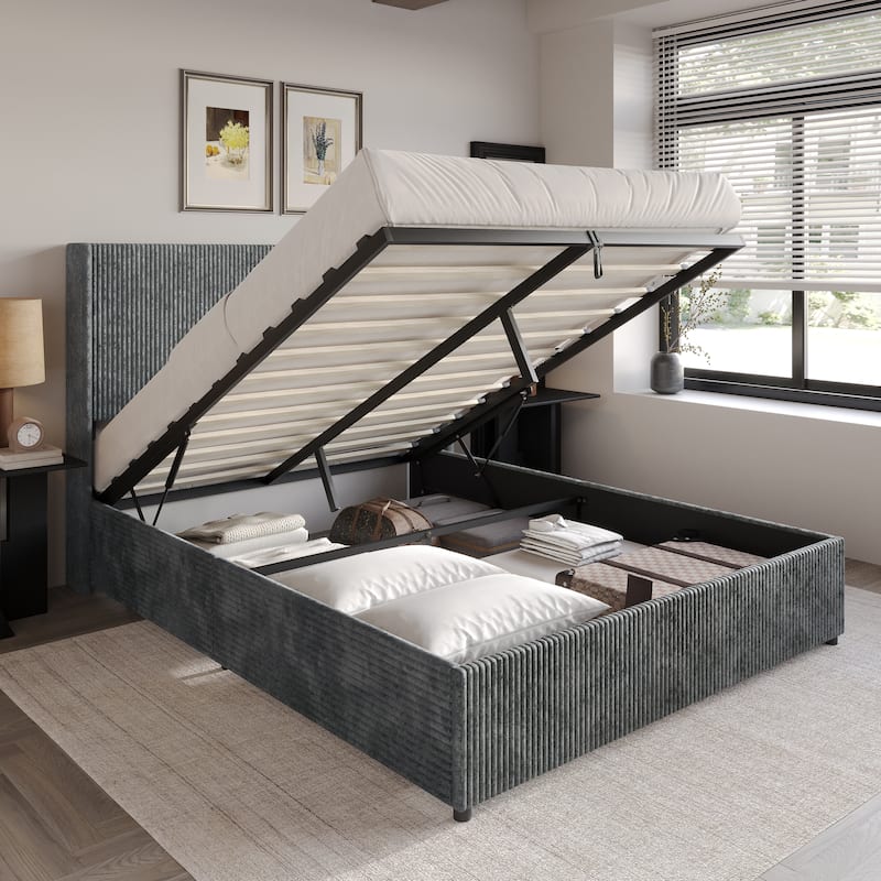 CraftPorch Luxury Wingback Platform Lift Up Storage Bed