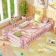 preview thumbnail 1 of 7, Kids' Twin Size Bed Frame Wooden Floor Bed with Safety Rails