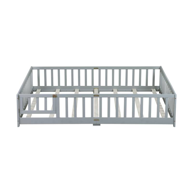 Queen Size Floor Bed with Door and Safety Guardrails