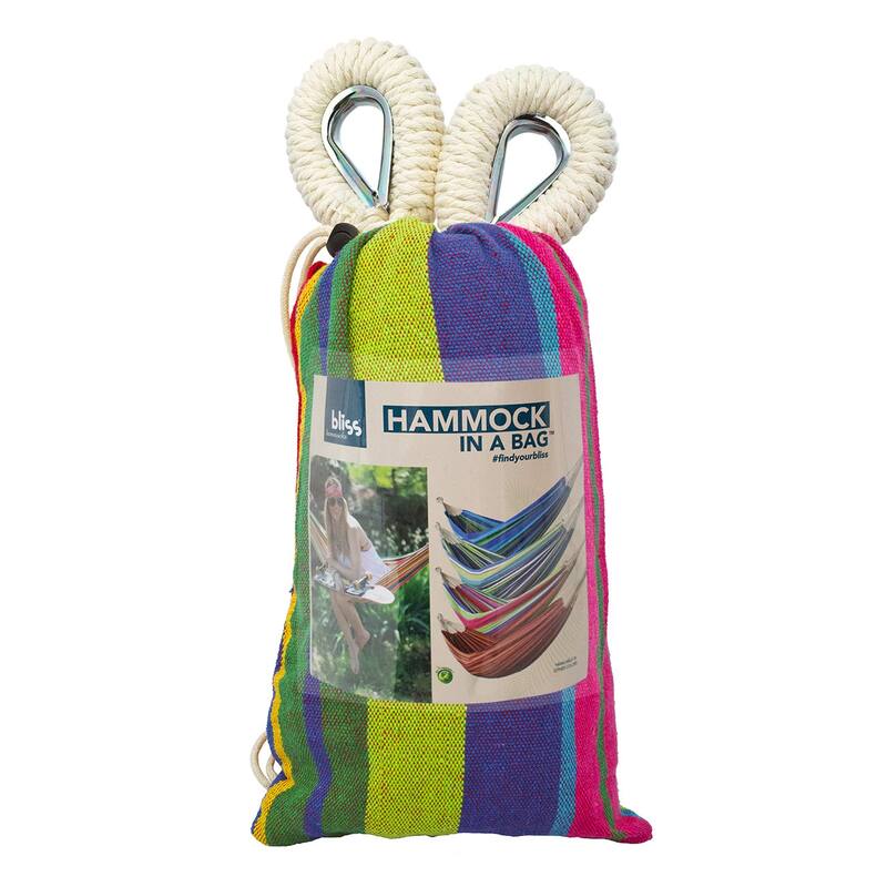 Bliss Hammocks 40" Wide Hammock in a Bag w/ Hand-woven Rope loops & Hanging Hardware | Outdoor, Poolside, Patio, Backyard