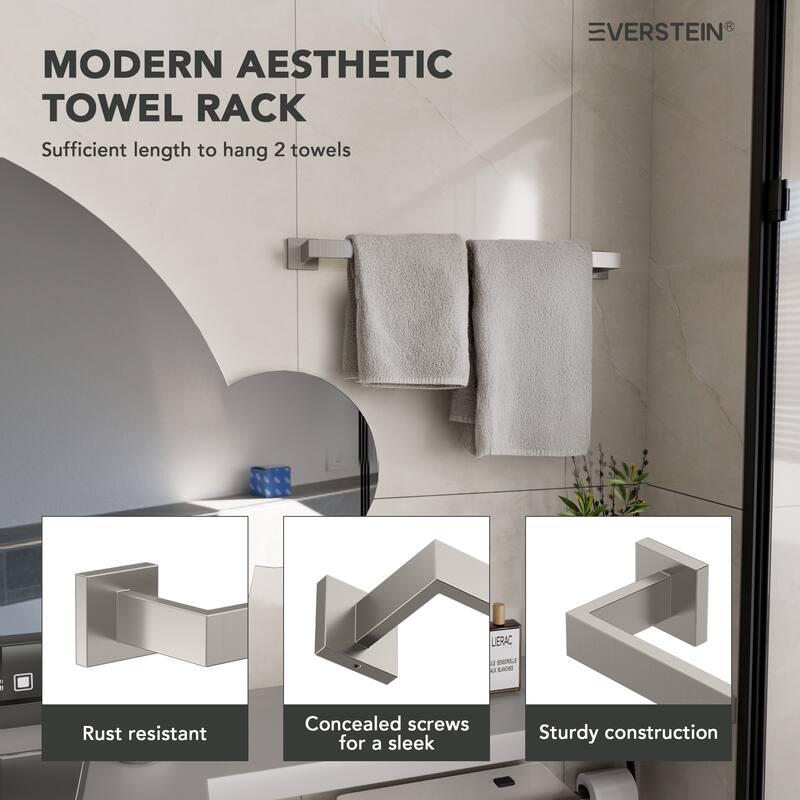 4-Piece Bathroom Hardware Accessories Set, Wall Mount Towel Bar, Toilet Paper Holder, Hand Towel Rack 1 Towel Hooks