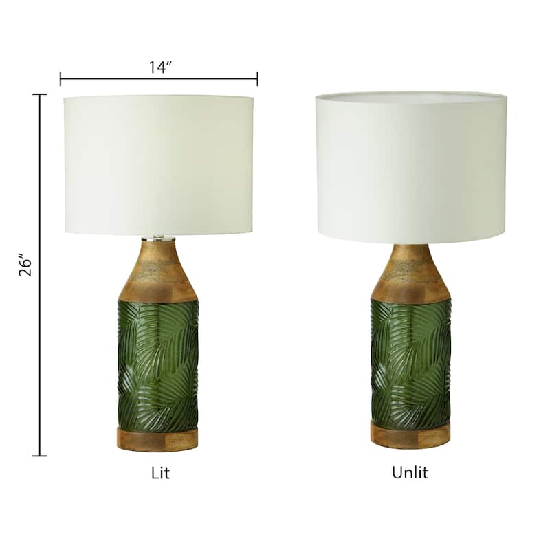 Josiah River of Goods Green/Clear/Blue Glass and Mango Wood 26-Inch Table Lamp
