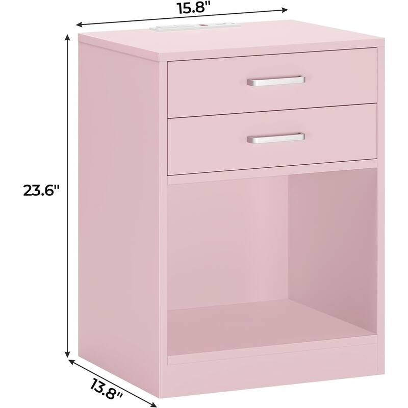 Nightstand 2 Drawers End Table Charging Station Nightstand Set of 2