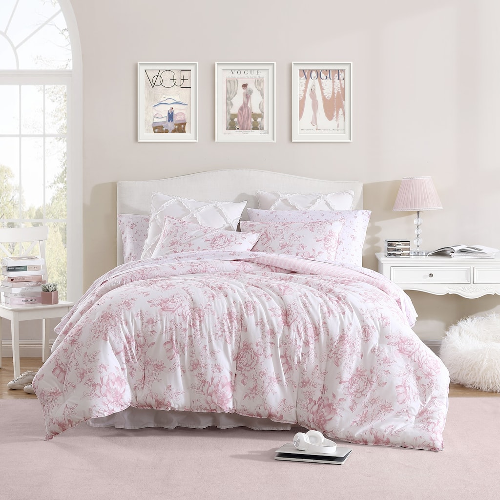 Laura Ashley Delphine Pink Cotton Comforter Reversible Set
