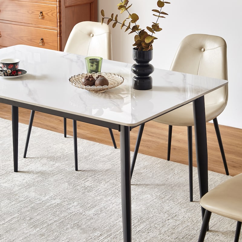 Rectangular Dining Table, Table Kitchen Table with Porcelain Table Top and Metal Legs, Dining Room Table for 4