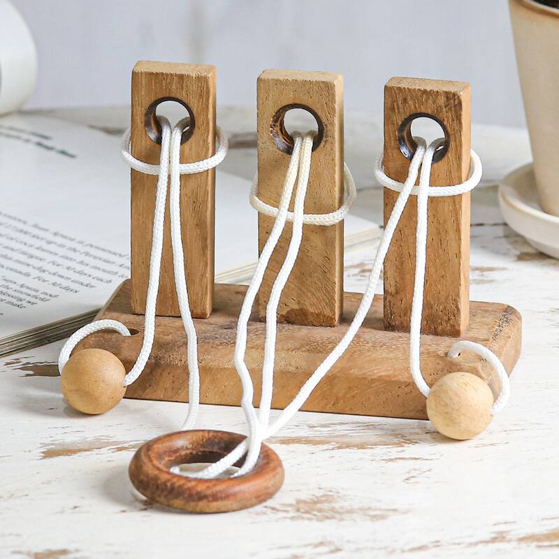 Novica Handmade Three Challenges Wood Disentanglement Puzzle Game