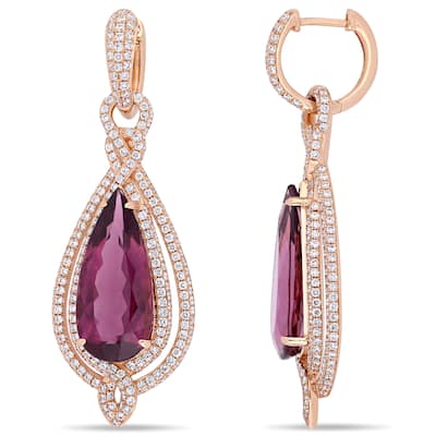 Miadora 15ct TGW Pear Shaped Rubelite and 2 3/4ct TDW Diamond Dangle Earrings 14k Rose Gold