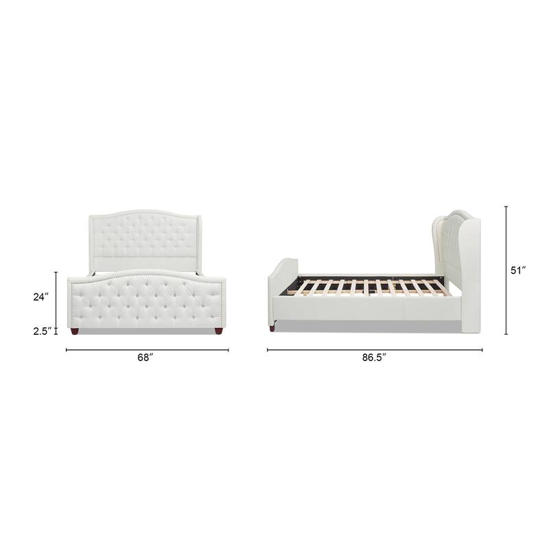 Queen Size Wingback Upholstered Platform Bed with Button-Tufted Headboard