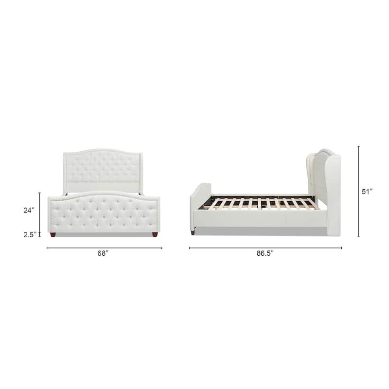 Queen Wingback Upholstered Platform Bed Frame - Polyester Fabric, Foam Fill, Stylish & Supportive