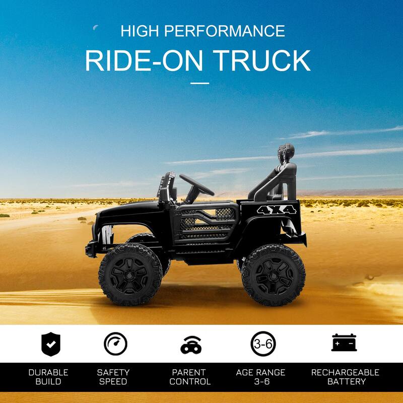 Electric Battery-Powered 12V Kids Ride On Truck with Parent Remote Control, Shock Absorbers, LED Lights, and Smooth Suspension