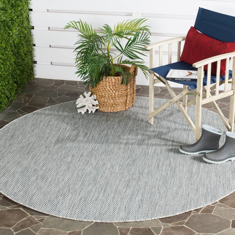 SAFAVIEH Courtyard Ilmur Indoor/ Outdoor Waterproof Patio Backyard Rug - 9' Round - Grey/Navy