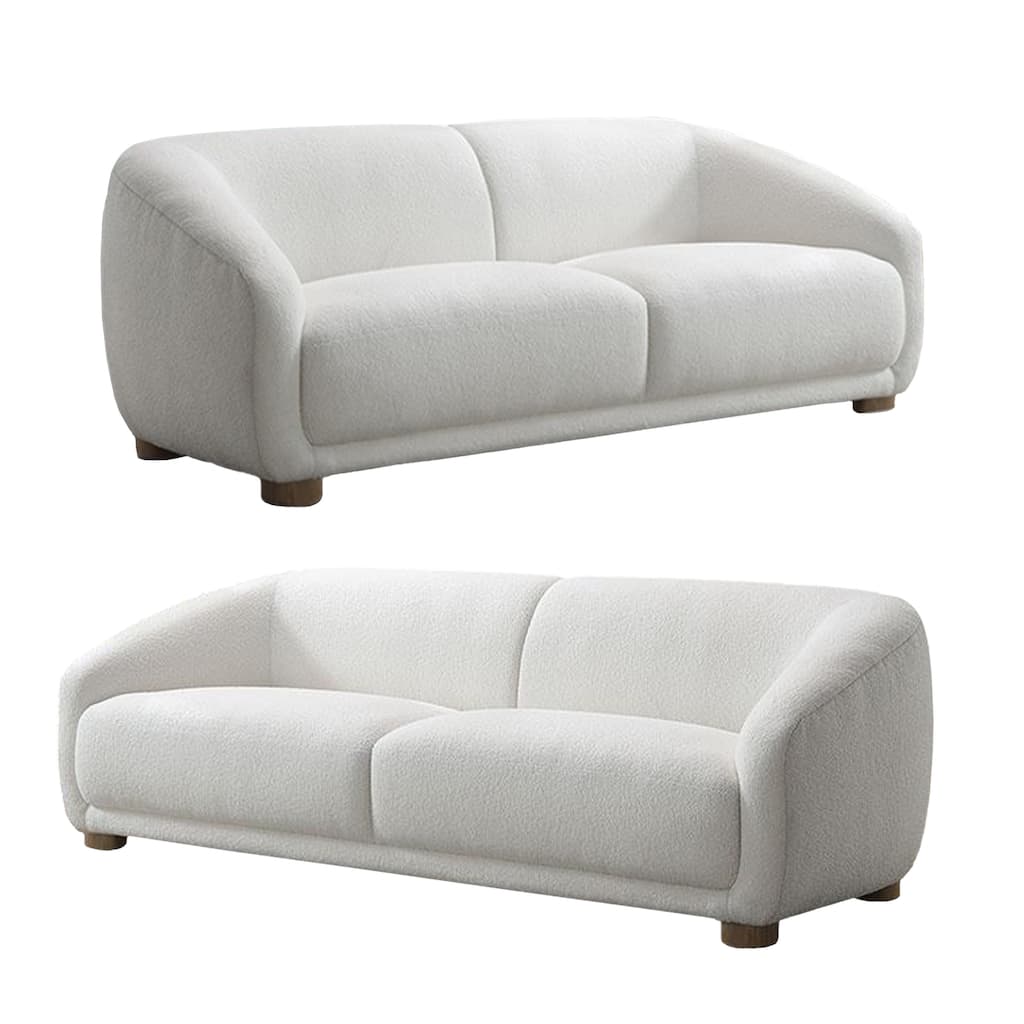 Oliver 2pc Sofa and Loveseat Set, Round Sloped Arms, Soft White Boucle
