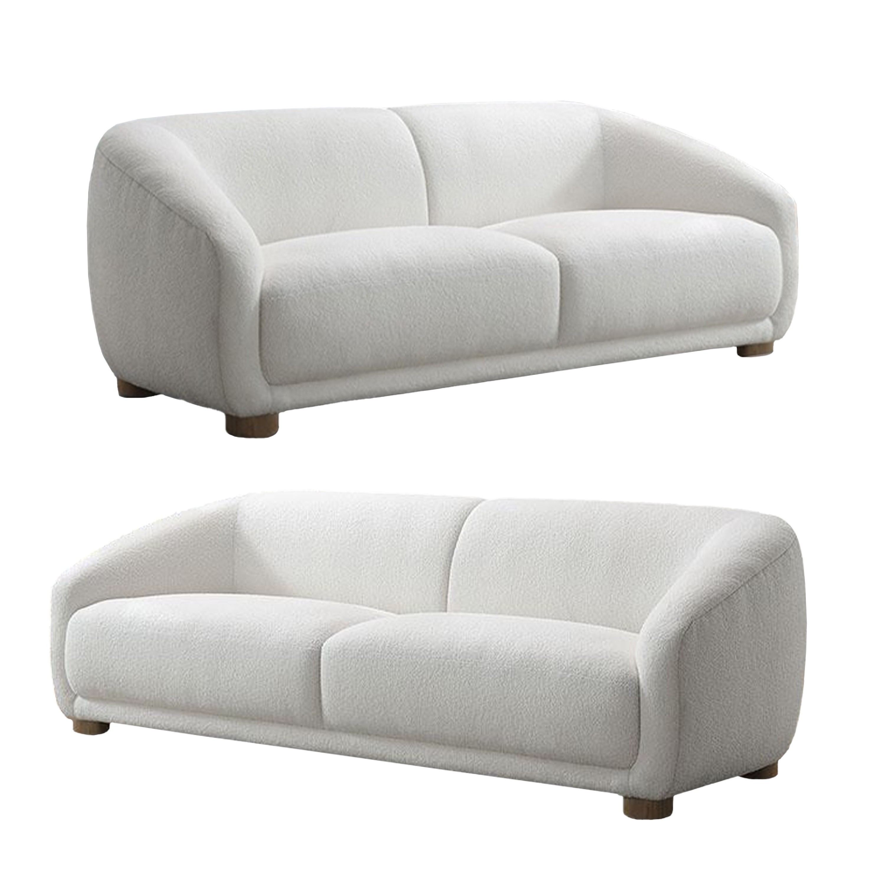Oliver 2pc Sofa and Loveseat Set, Round Sloped Arms, Soft White Boucle