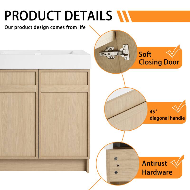 Bathroom Vanity With Sink In 24/30/36 Inch, Freestanding Bathroom Vanity With Soft Close Door and Adjustable Shelf