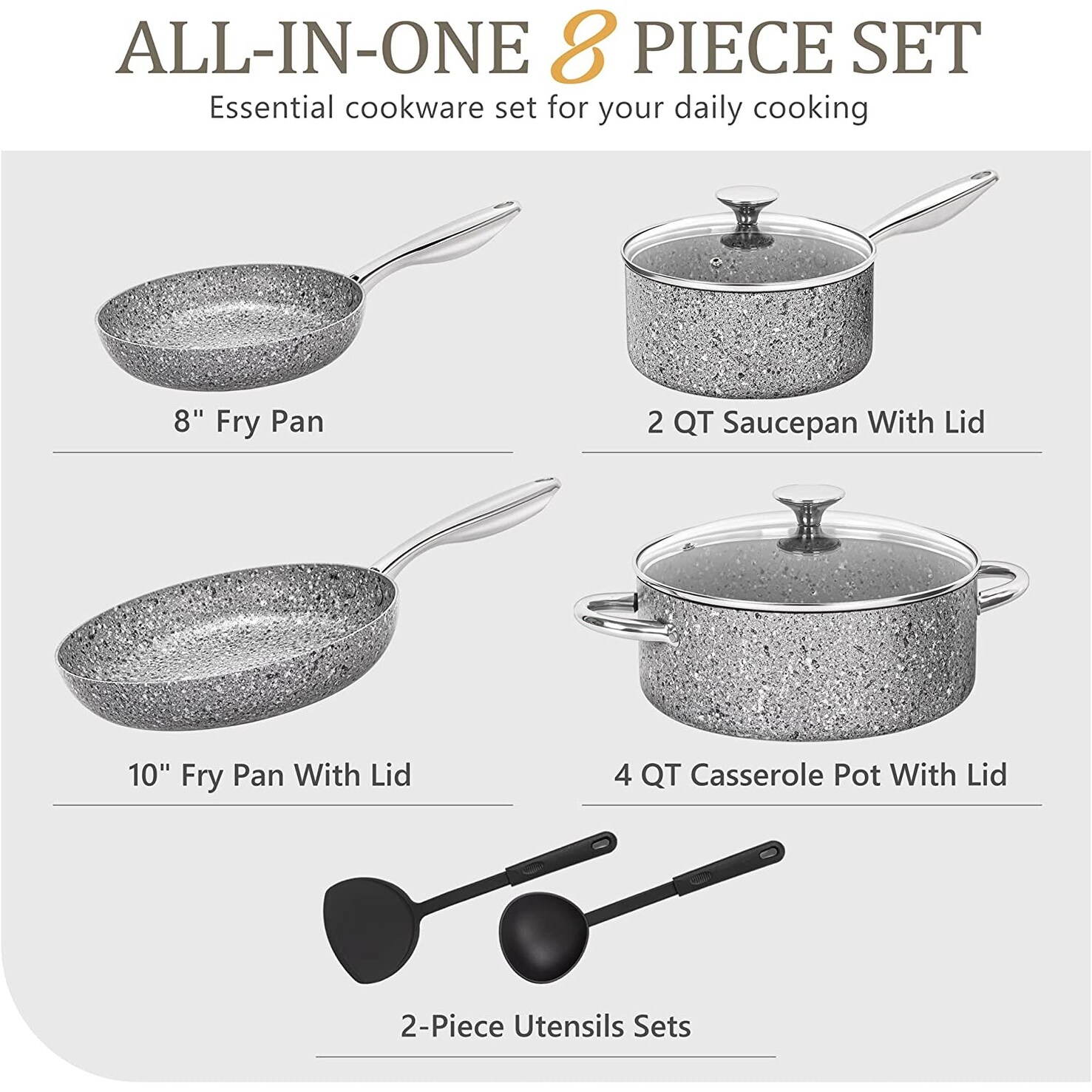 MICHELANGELO Pots and Pans Set 15 Piece, Ultra Nonstick Kitchen Cookware  Sets with Stone-Derived Coating, Stone Cookware Set with Untinsle Set &  Stone