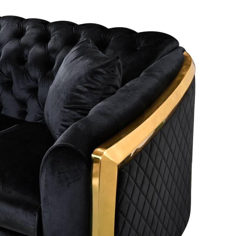 High-End European Design Velvet Chesterfield Sofa with Gold Stainless Steel Legs - 3-Seat Couch