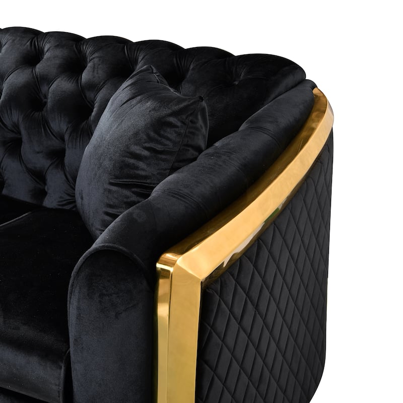 Velvet Chesterfield Sofa Set - 3-Seat Tufted Couch with Gold Stainless for Living Room