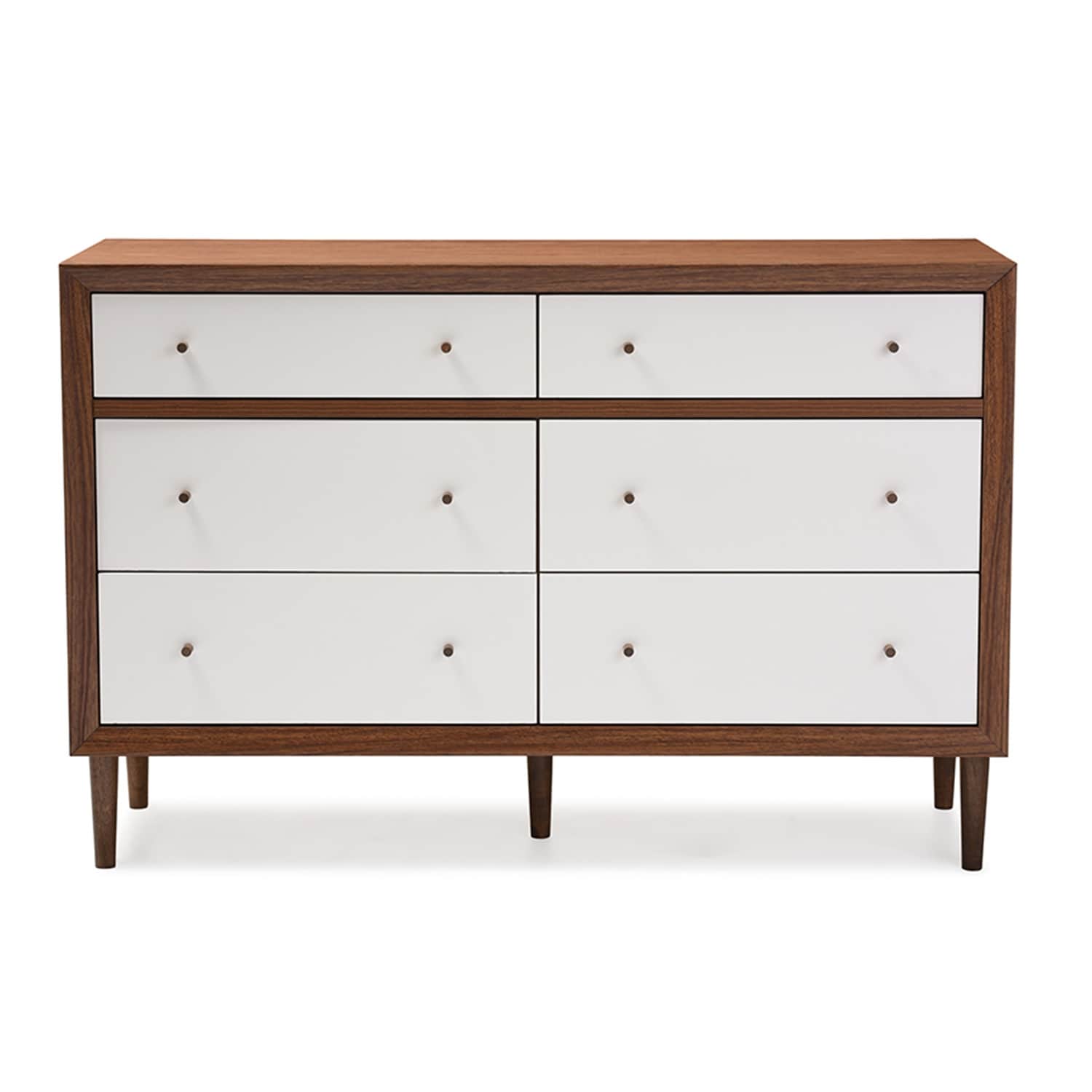 Modern 6-Drawer Dresser - 36" High Storage Chest - Walnut Brown & White Finish - Bedroom Furniture