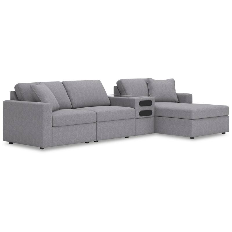 Signature Design by Ashley Modmax 4-Piece Sectional with Chaise and Audio Console - 126"W x 68"D x 36"H - Grey - Right Facing