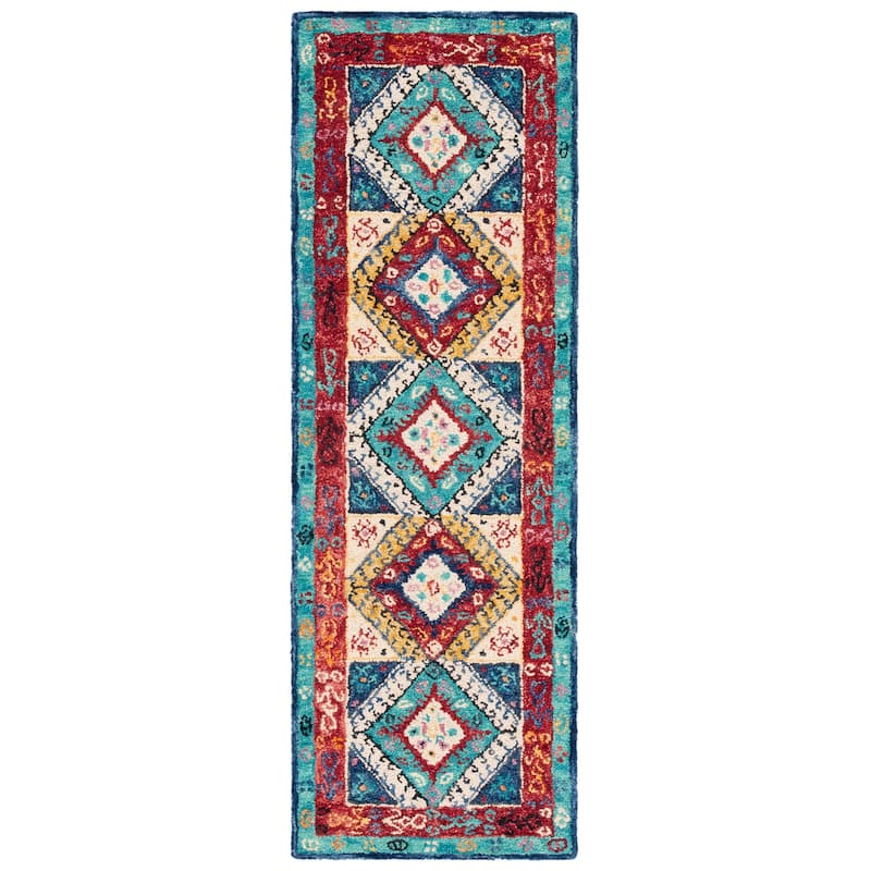 SAFAVIEH Handmade Aspen Arleta Boho Tribal Wool Rug - 2'3" x 7' Runner - Blue/Rust