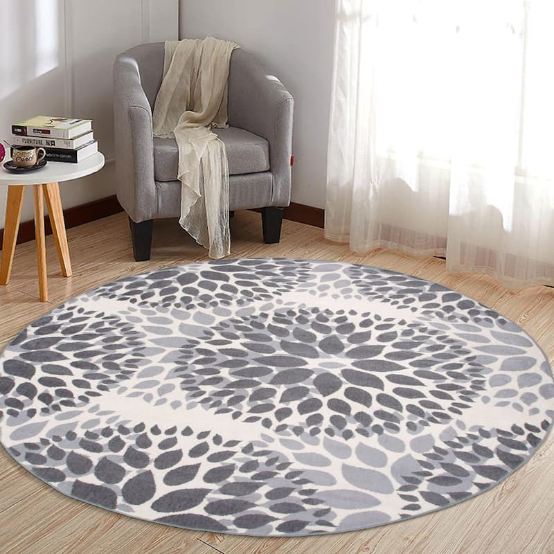 World Rug Gallery Modern Floral Circles Area Rug - 6'6" Round - Gray - Runner/Round/Oval