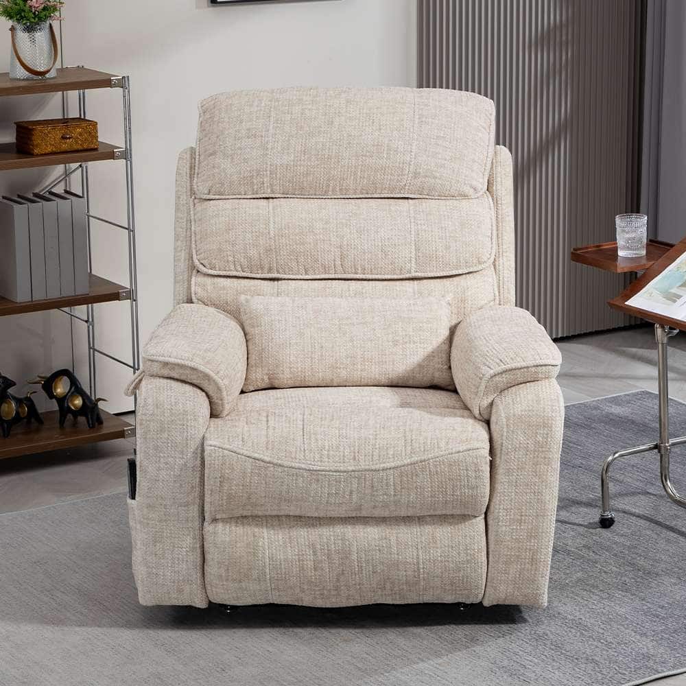 Dual Motor Oversized 180° Lay Flat Chenille Power Lift Recliner Chair with Retractable Tray, Wireless Charge