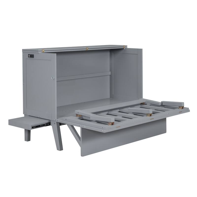Queen Size Murphy Bed with USB Port and removable Shelves on Each Side,Gray