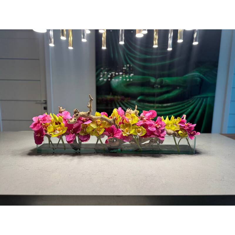 Casa Moderna Glass Planter With Pink Vandas And Green Cymbidiums
