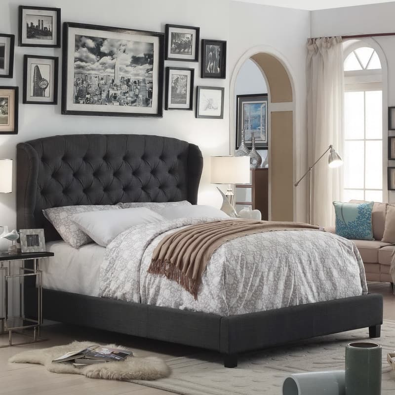 Audrey Tufted Upholstered Wingback Bed Set - Charcoal - King