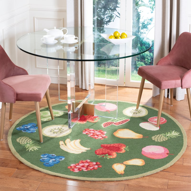 SAFAVIEH Handmade Chelsea Sefkije French Country Fruit Wool Rug - 5'6" Round - Hunter Green