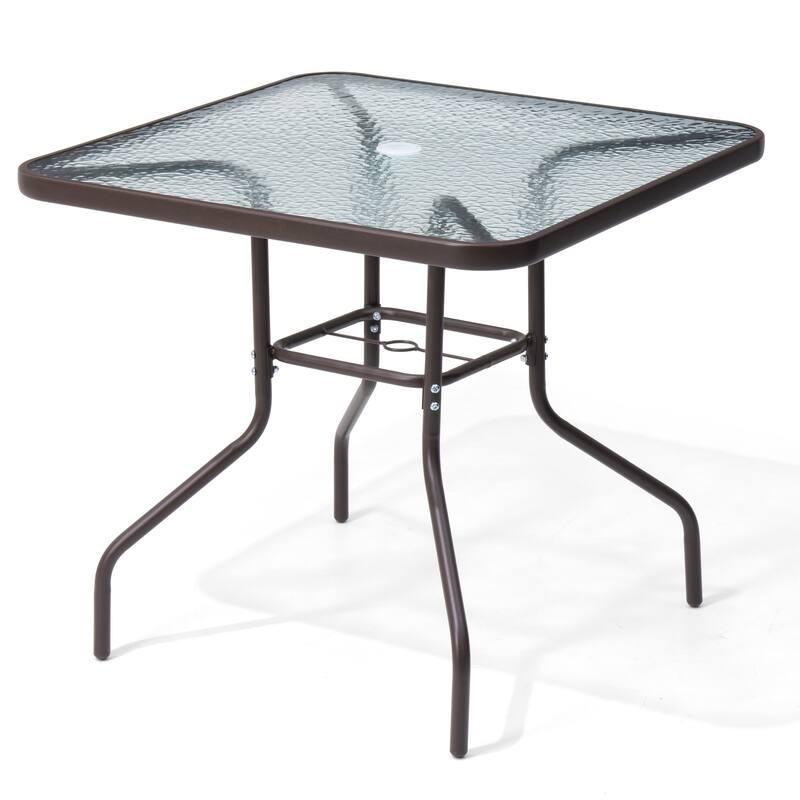 Crestlive Outdoor Dining Bistro Table with Square Glass Top and Umbrella Hole - 31.50" L x 31.50" W x 28.74" H - Brown