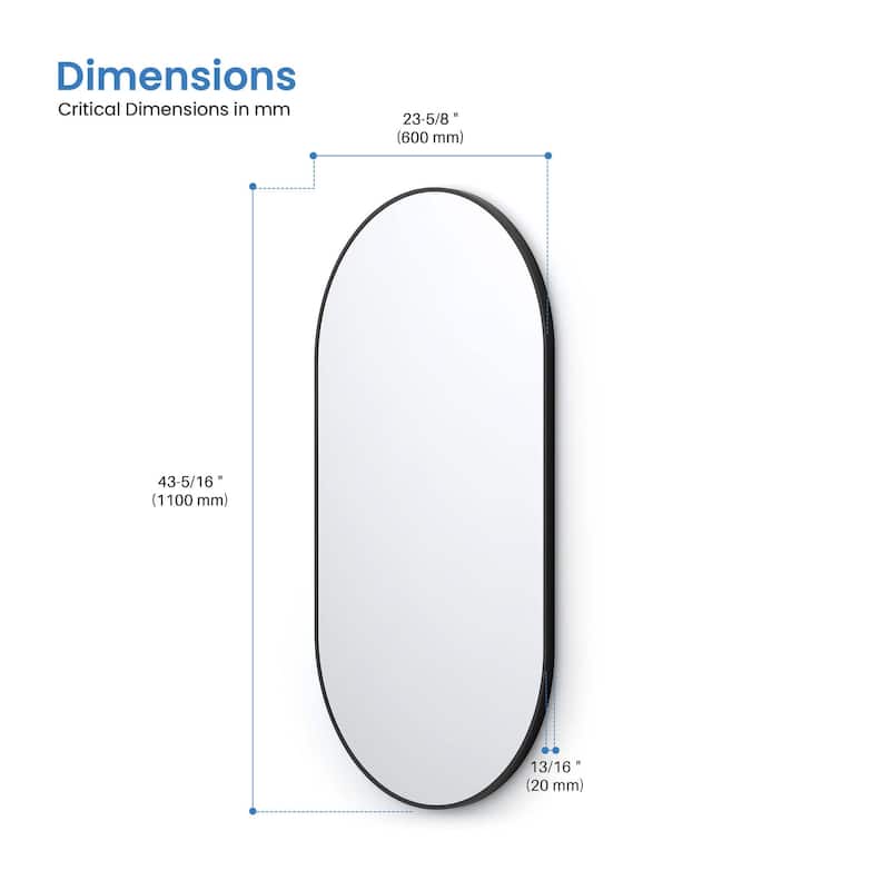 24 x 44 Inch Shatterproof Wall Mount Metal Frame Mirror