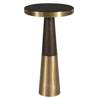 22" Black and Brown Contemporary Round Accent Table