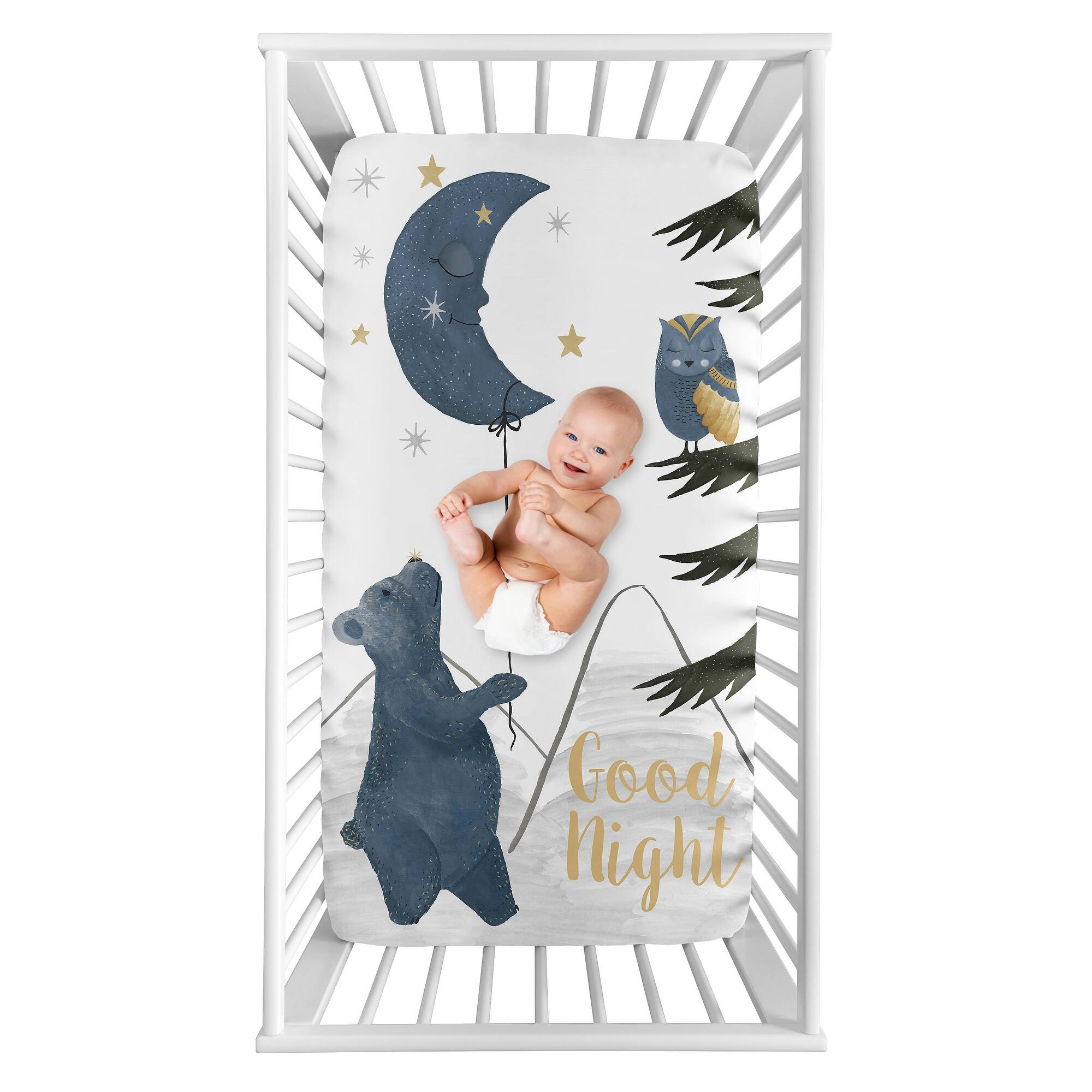 Woodland Bear and Owl Boy or Girl Photo Op Fitted Crib Sheet - Navy ...