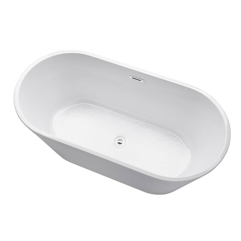 Vanity Art 54" Non-Slip Acrylic Freestanding Soaking Bathtub with Slotted Overflow & Pop-up Drain