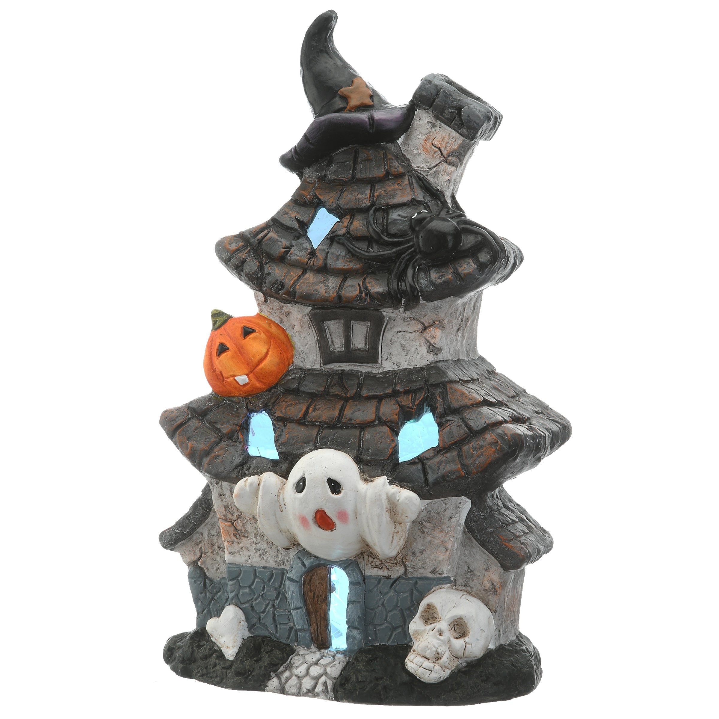 National Tree Company Halloween Pre-Lit Multilevel Haunted House Decoration, LED Lights, 18 Inches - 18 in