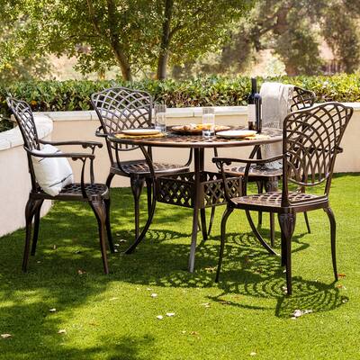 Kinger Home 5-Piece Outdoor Patio Dining Table Set Bronze