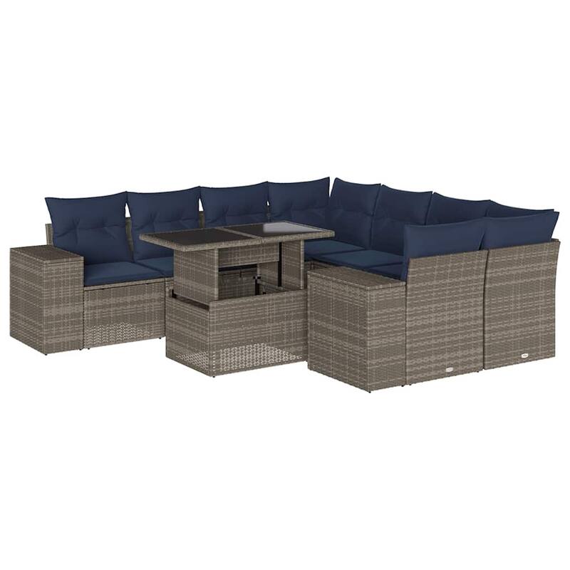 vidaXL Patio Sofa Set with Cushions Table and Couches 9 Piece Poly Rattan - 24.4 x 24.4 x 27.2