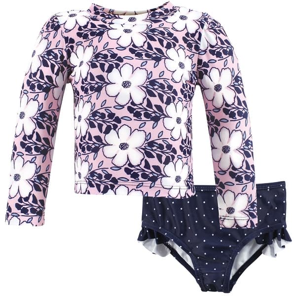 slide 1 of 1, Hudson Baby Girls Swim Rashguard Set, Leafy Cosmos 2T - Leafy Cosmos