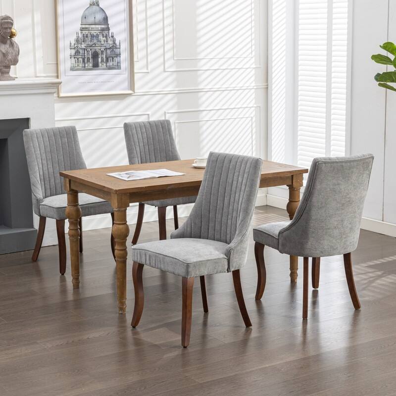 Comfy Linen Upholstered Dining Chairs Set of 2 with Curved Solid Wood Legs for Dining Room