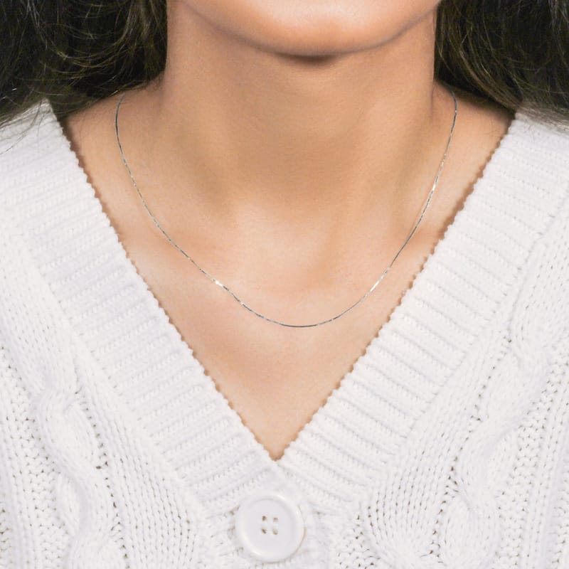 MayaMila 10k White Gold Classic Box Chain Necklace 0.45mm