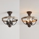 preview thumbnail 7 of 11, 15.4" Rusted Bronze Rustic Wood 4 Light Dimmable Semi Flush Mount Ceiling Light - 15.4 in. D x 15.4 in. W x 14.6 in. H