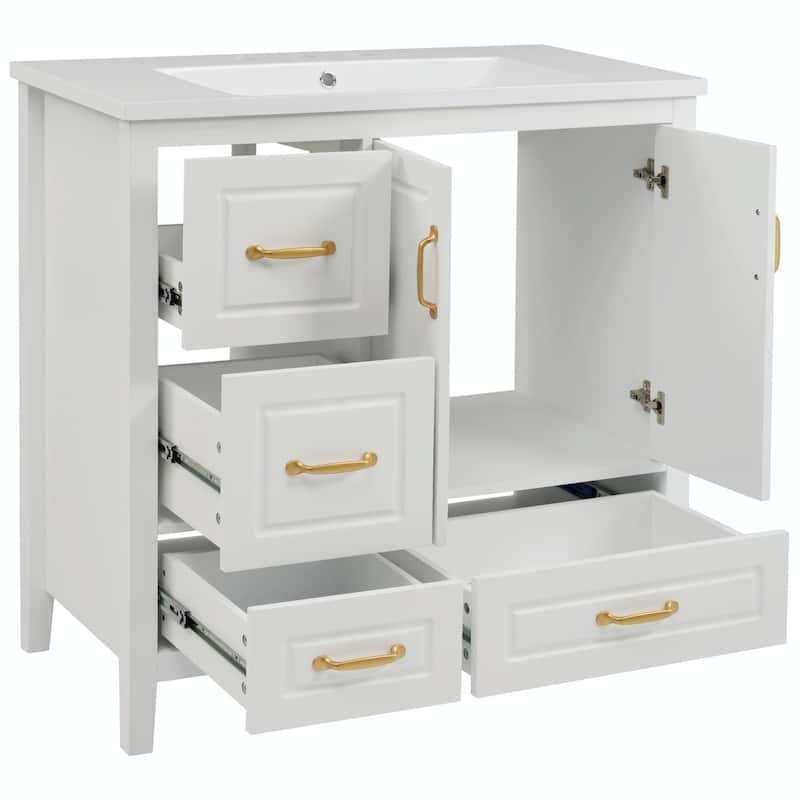 36-Inch Bathroom Vanity with Sink, One Cabinet with Soft-Closing Doors, 4 Soft-Closing Drawers