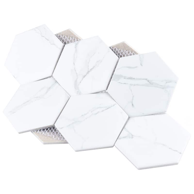 Merola Tile Carrione Super Hex Matte Carrara 10" x 11-1/2" Porcelain Floor and Wall Tile