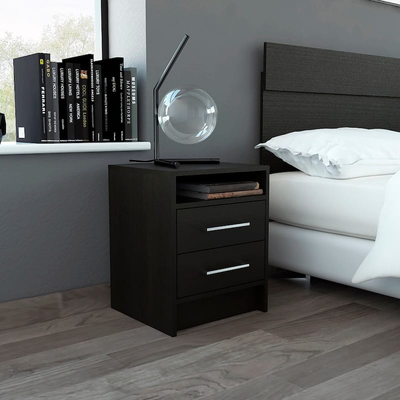 Philadelphia Nightstand with Two Drawers and Concealed Shelf - Wengue