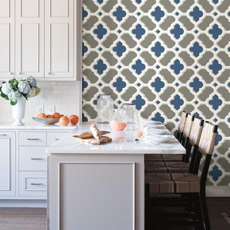 A-Street Prints Lido Navy Quatrefoil Wallpaper
